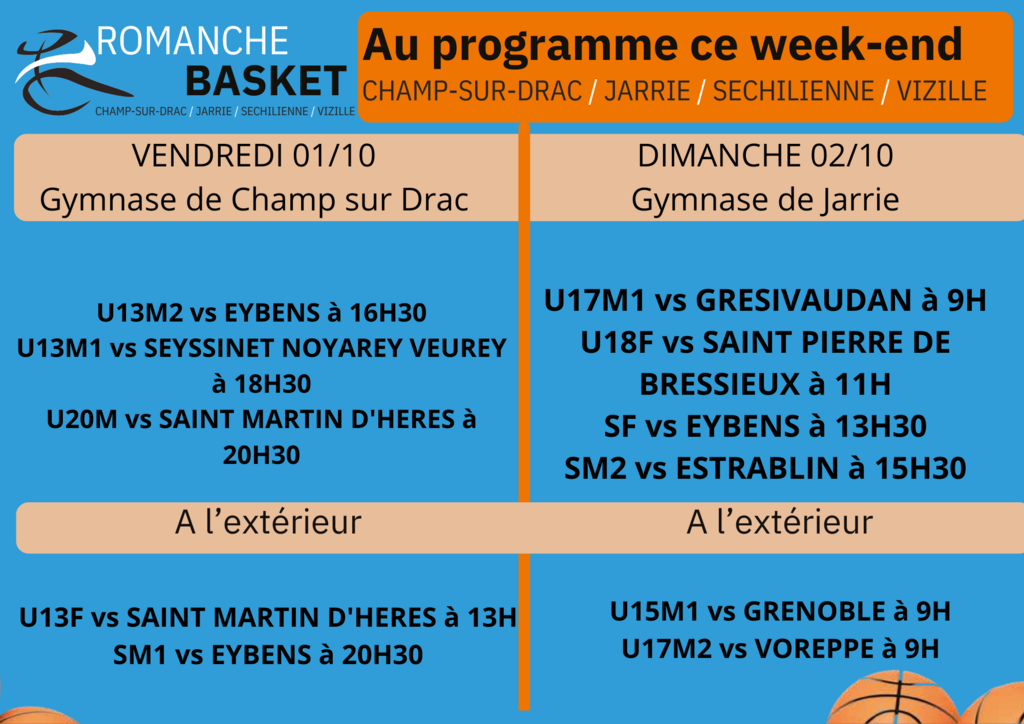 Programme du Week-end du 1 et 2 octobre 2022