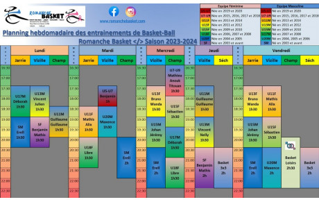 Planning Hebdomadaire Des Entrainements